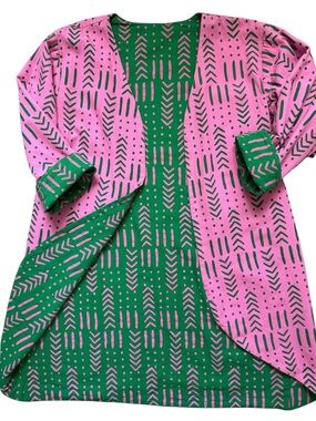Pink and Green Reversible African Print Duster